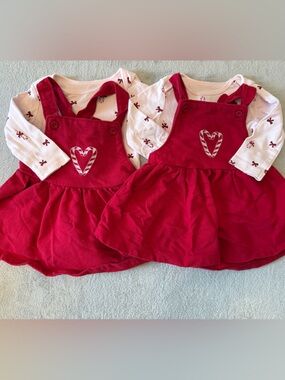 Twin Set 3-6 mo Red Heart Jumper Dress with Long-Sleeve Bodysuit
